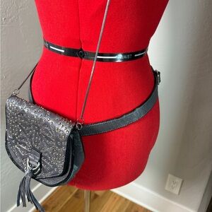 Christophe Sauvat Studded Dark Gray Leather Convertible Crossbody Belt Bag